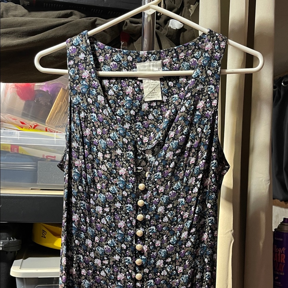 Vintage 90s Floral Sleeveless Button-Up Midi Dress, Fashion Bug Size Junior 3